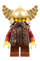 Dwarf from Fantasy Era with a dark brown beard, wearing a metallic gold helmet with wings, dark red arms, and vertical cheek lines - cas394