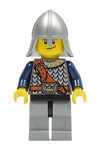 Crown Knight Guard Minifigure - Crown Knight from Fantasy Era with scale mail, helmet with neck protector, and a crooked smile - cas417