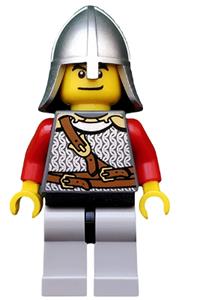 Lion Knight Minifigure - The Lion Knight from the Kingdoms theme wearing scale mail with chest strap and belt, a helmet with a neck protector and an open mouth - cas438