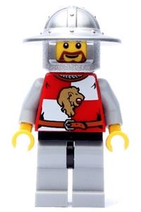 Lion Knight Minifigure - Kingdoms - Lion Knight Quarters, Helmet with Broad Brim, Brown Beard Rounded - cas445