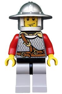 Lion Knight Minifigure - Lion Knight from the Kingdoms theme with scale mail, a chest strap and belt, a helmet with a broad brim and vertical cheek lines - cas447
