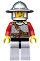 Lion Knight from the Kingdoms theme with scale mail, a chest strap and belt, a helmet with a broad brim and vertical cheek lines - cas447