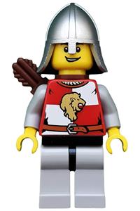 Lion Knight Minifigure - Lion Knight in Kingdoms attire with a helmet, quiver, and an open grin - cas449