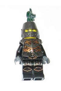 Dragon Knight Soldier Minifigure - A dragon knight in Kingdoms theme wearing chain armor, closed helmet, and scowling expression - cas452