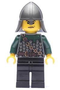 Dragon Knight Soldier Minifigure - Dragon Knight wearing a scale mail with chain and belt, a helmet with neck protector, and a scowl - cas458