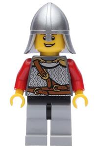 Lion Knight Minifigure - Lion Knight from Kingdoms wearing scale mail with chest strap and belt, helmet with neck protector, and an open grin - cas460