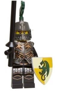 Dragon Knight Soldier Minifigure - A dragon knight in Kingdoms theme wearing chain armor, closed helmet, and showing bared teeth - cas462