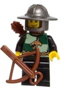 Dragon Knight Quarters Minifigure - Dragon Knight with a helmet featuring a broad brim and vertical cheek lines, wearing quarters and carrying a quiver - cas466