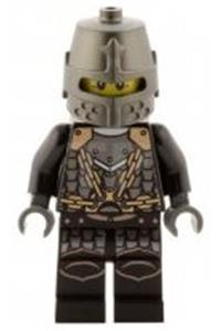 Dragon Knight Soldier Minifigure - Dragon Knight of Kingdoms wearing scale mail with chains, closed helmet, and a gray beard - cas468
