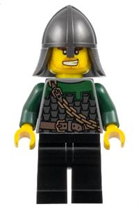 Dragon Knight Soldier Minifigure - Dragon Knight wearing scale mail with chain and belt, a helmet with a neck protector, and bared teeth - cas485