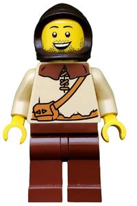 Peasant Male Minifigure - Male peasant from the Kingdoms theme wearing a dark brown hood - cas491