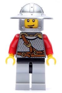 Lion Knight Minifigure - Lion Knight in Kingdoms theme with scale mail, chest strap, belt, helmet with broad brim, eyebrows, and goatee - cas496