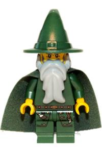 Dark Green Wizard Minifigure - Wizard in dark green from the Kingdoms theme with a light bluish gray beard and chess king cape - cas509