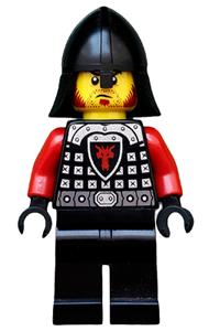 Solider Minifigure - Dragon Knight with scale mail, dragon shield, shoulder armor, helmet with neck protector, and an angry scowl - cas518a