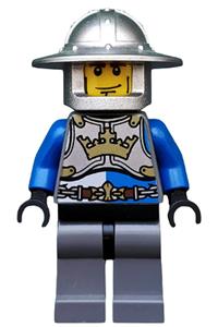 Solider Minifigure - Knight wearing a King's knight breastplate with crown, chain belt, helmet with broad brim, and cheek lines - cas520