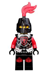 Dragon Knight Minifigure - Knight wearing dragon armor with closed helmet featuring red plume and black bushy eyebrows - cas524