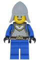 A King's Knight from the castle theme, wearing scale mail, a crown, helmet with neck protector, and exhibiting an open grin - cas540