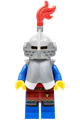 Female lion knight with a light bluish gray helmet, flat silver visor, red plume, and armor - cas559