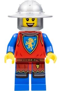 Lion Knight Minifigure - Female lion knight wearing a flat silver broad brim helmet - cas561