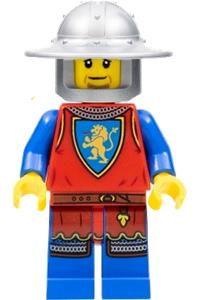 Lion Knight Minifigure - Male lion knight wearing a flat silver broad brim helmet - cas562