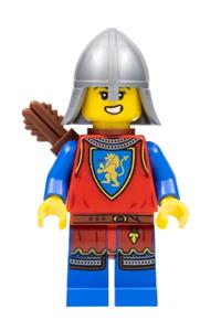 Lion Knight Minifigure - Female lion knight wearing a flat silver neck protector and carrying a quiver - cas565