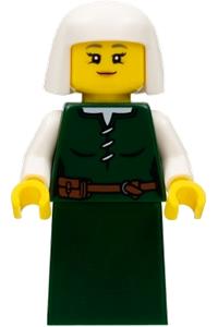 Peasant Minifigure - Female peasant wearing a dark green skirt and a white headdress - cas570