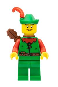 Forestman - red, green hat, red feather, quiver, moustache cas571