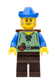 Male peasant with dark brown legs, wearing a blue hat and carrying a basket - cas579