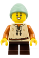 Peasant boy with tan vest, wearing sand green slouch hat and dark brown short legs - cas584