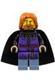 Tax collector for the queen with dark purple surcoat, sand blue legs, and black cape, featuring dark orange hair - cas588