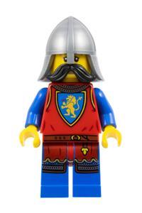Lion Knight Minifigure - Male Lion Knight wearing flat silver neck-protector and black moustache - cas589