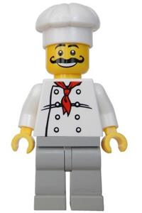 Chef - White Torso with 8 Buttons, Light Gray Legs, Long Curly Moustache chef010