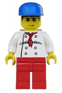 Chef Minifigure - Chef - White Torso with 8 Buttons, Red Legs, Blue Cap - chef013