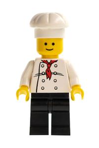 Chef Minifigure - Chef - White Torso with 8 Buttons, Black Legs, Standard Grin - chef014