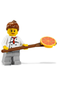 Female chef with brown eyebrows, wearing a white torso with 8 buttons, light bluish gray legs, and reddish brown ponytail hair - chef019