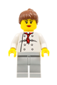 Female chef with white torso with 8 buttons, light bluish gray legs, reddish brown ponytail hair, and black eyebrows - chef019a