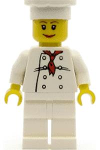 Chef Minifigure - Female chef with white torso featuring 8 buttons, paired with white legs - chef020