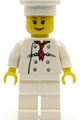 Female chef with white torso featuring 8 buttons, paired with white legs - chef020