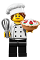 Chef - Black Legs, Open Mouth Smile, Hair in Bun, LEGO HOUSE Home of the Brick on Back, Female - chef026
