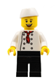 Chef minifigure with black legs, open mouth smile, and "LEGO HOUSE Home of the Brick" on back - chef027