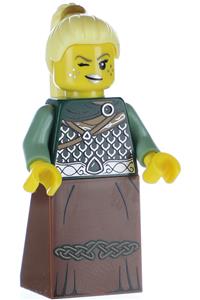 Warrior - Female with Scale Mail, Reddish Brown Skirt, Bright Light Yellow Hair, Silver Lips col263