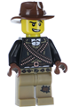 Male warrior with bandoliers wearing dark tan legs with a patch and a fedora hat - col264