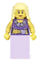 Female musician with bright light yellow hair wearing a blouse with gold sash and flowers, paired with a lavender skirt - col265