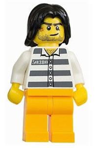 Jail Prisoner Minifigure - Police minifigure in jail prisoner outfit 50380 prison stripes with tousled hair - col276