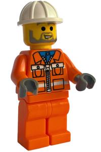 Construction Worker - Orange Zipper Jacket, Safety Stripes, Orange Legs, White Construction Helmet con001