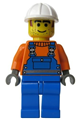 Construction Worker wearing safety stripe blue overalls and a white construction helmet - con002
