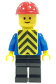 Plain Blue Torso with Blue Arms, Black Legs, Red Construction Helmet, Yellow Chevron Vest - con004