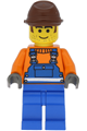 Construction Worker wearing safety stripe blue overalls and a brown cavalry cap - con005