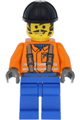 Construction worker in an orange shirt wearing a black construction helmet - con006