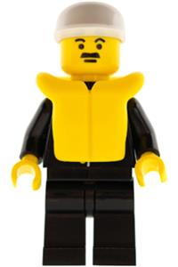 Police Sheriff Minifigure - Police with a sheriff star, white cap, black legs, and a life jacket - cop007